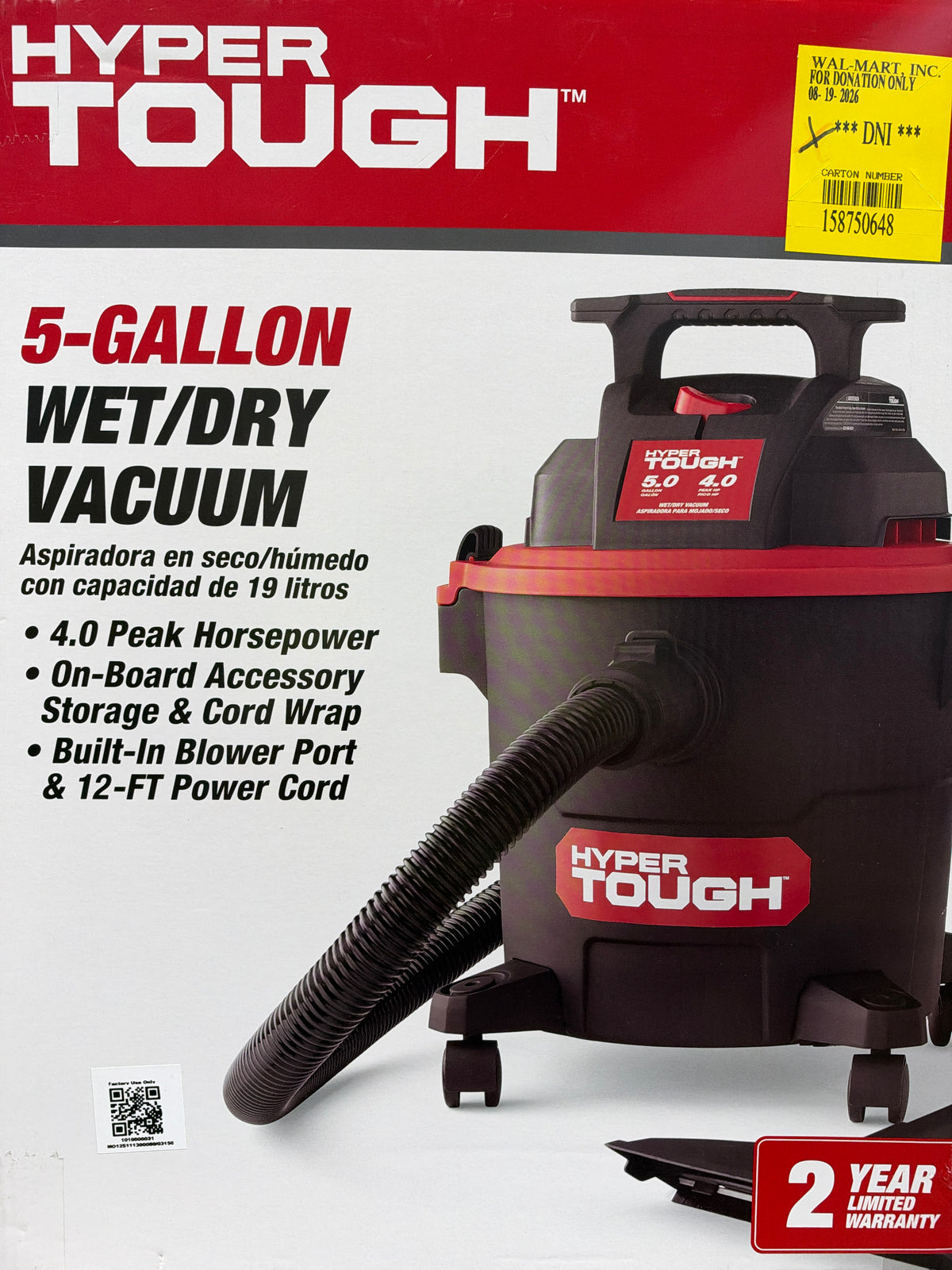 Hyper tough 5-Gallon Wet/Dry Vacuum